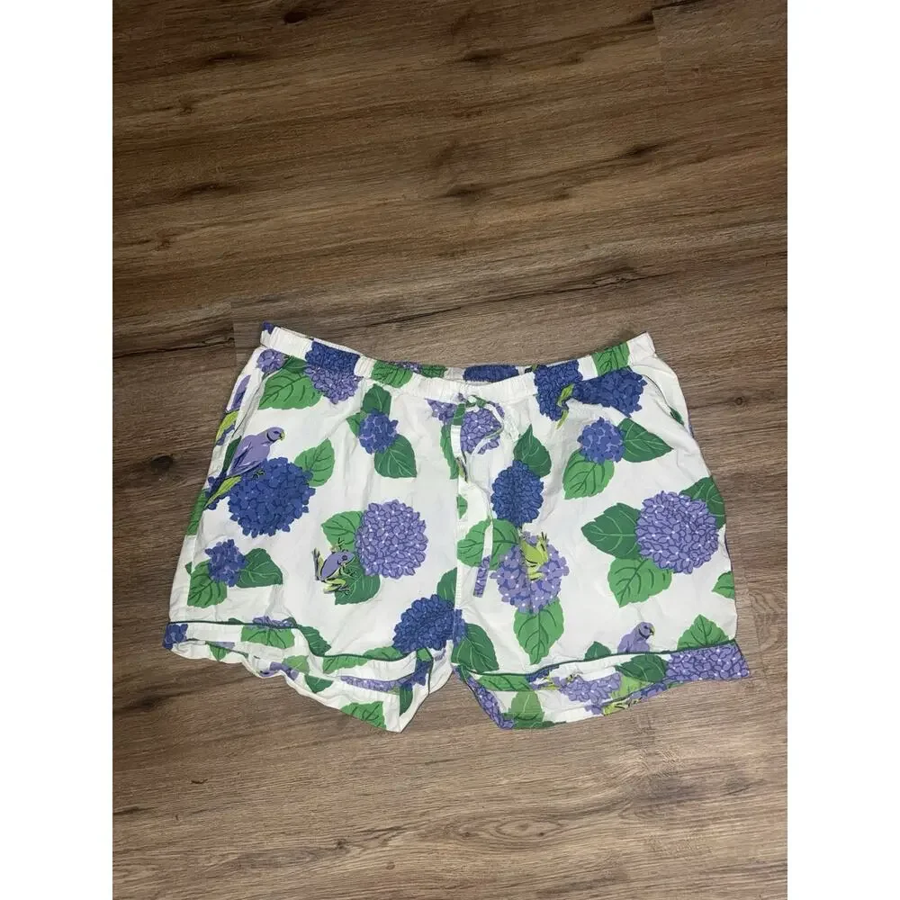 Printfresh Hydrangea Frog Pajama Short Set Green Piping Whimsical Cottagecore 1X